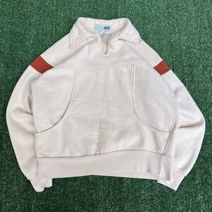 Vintage 70s Women's Huk-a-Poo Beige Orange Disco Collar Sweatshirt Medium 21x23"